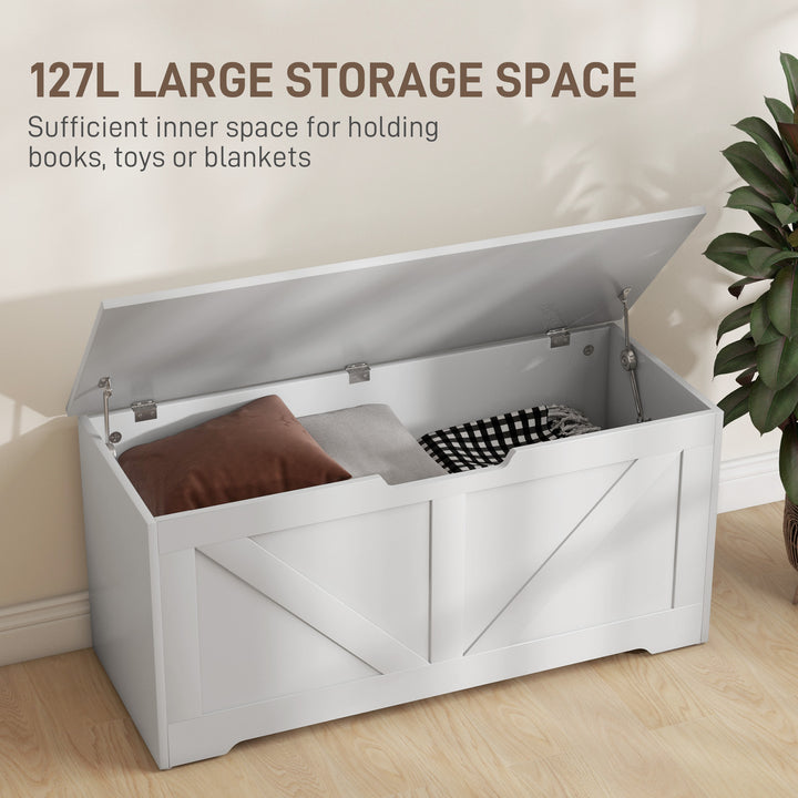 HOMCOM 39.4 Inches Storage Chest, Storage Trunk with 2 Safety Hinges, Wooden Box for Living Room, Black Wood Grain