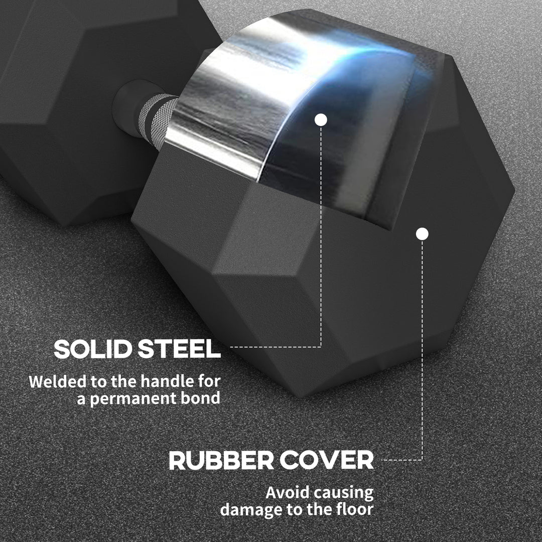 Soozier 2 x 45lbs Rubber Hex Dumbbells Weight Dumbbell Hand Weight Barbell for Body Fitness Training for Home Office Gym, Black