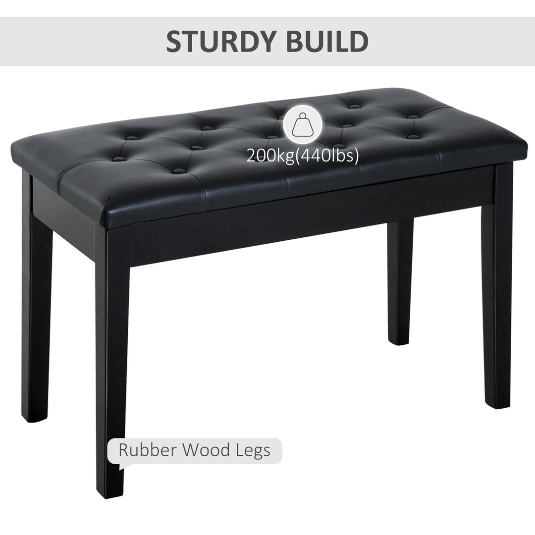 HOMCOM 30" Piano Bench with Padded Cushion and Storage, Faux Leather Keyboard Bench with Solid Wood Legs, Black