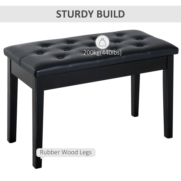 HOMCOM 30" Piano Bench with Padded Cushion and Storage, Faux Leather Keyboard Bench with Solid Wood Legs, Black