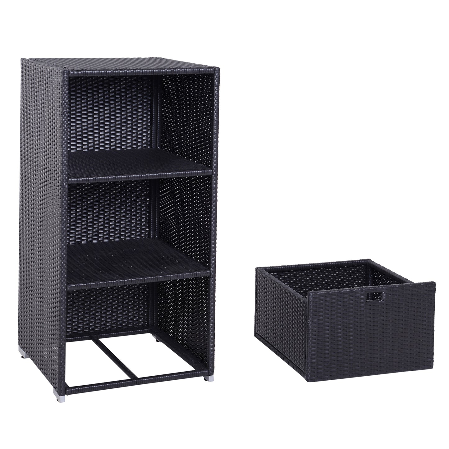 Outsunny Outdoor Storage Cabinet, Patio Storage Box Rack Rattan Wicker Pool Towel Valet Organizer Poolside Garden Lawn Bathroom Furniture Shelf w/ Shelf Drawer, Dark Brown