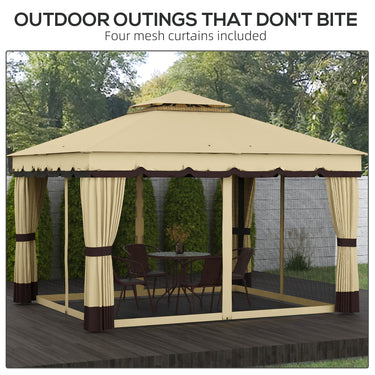 Outsunny 10' x 12' Double Roof Patio Gazebo Canopy, Outdoor Gazebo Shelter with Netting & Curtains, for Garden, Lawn and Deck