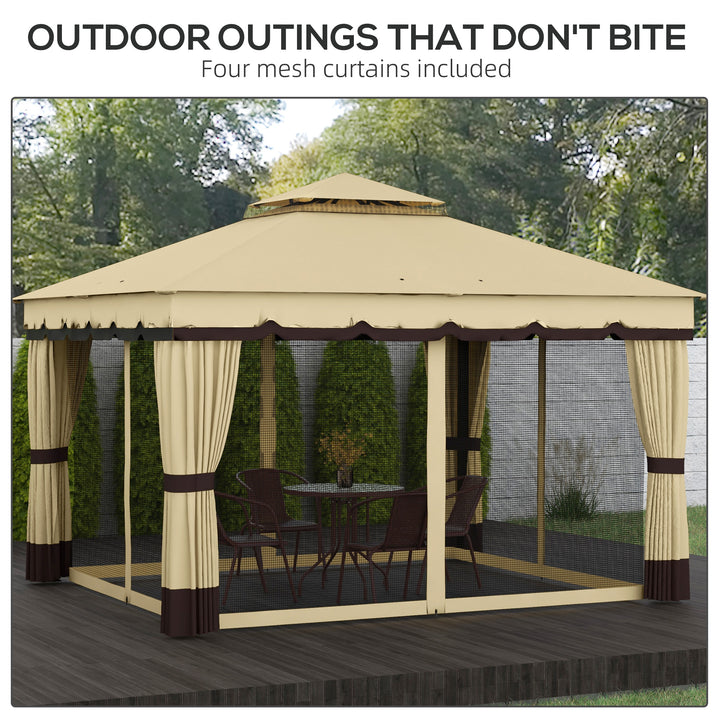 Outsunny 10' x 12' Double Roof Patio Gazebo Canopy, Outdoor Gazebo Shelter with Netting & Curtains, for Garden, Lawn and Deck