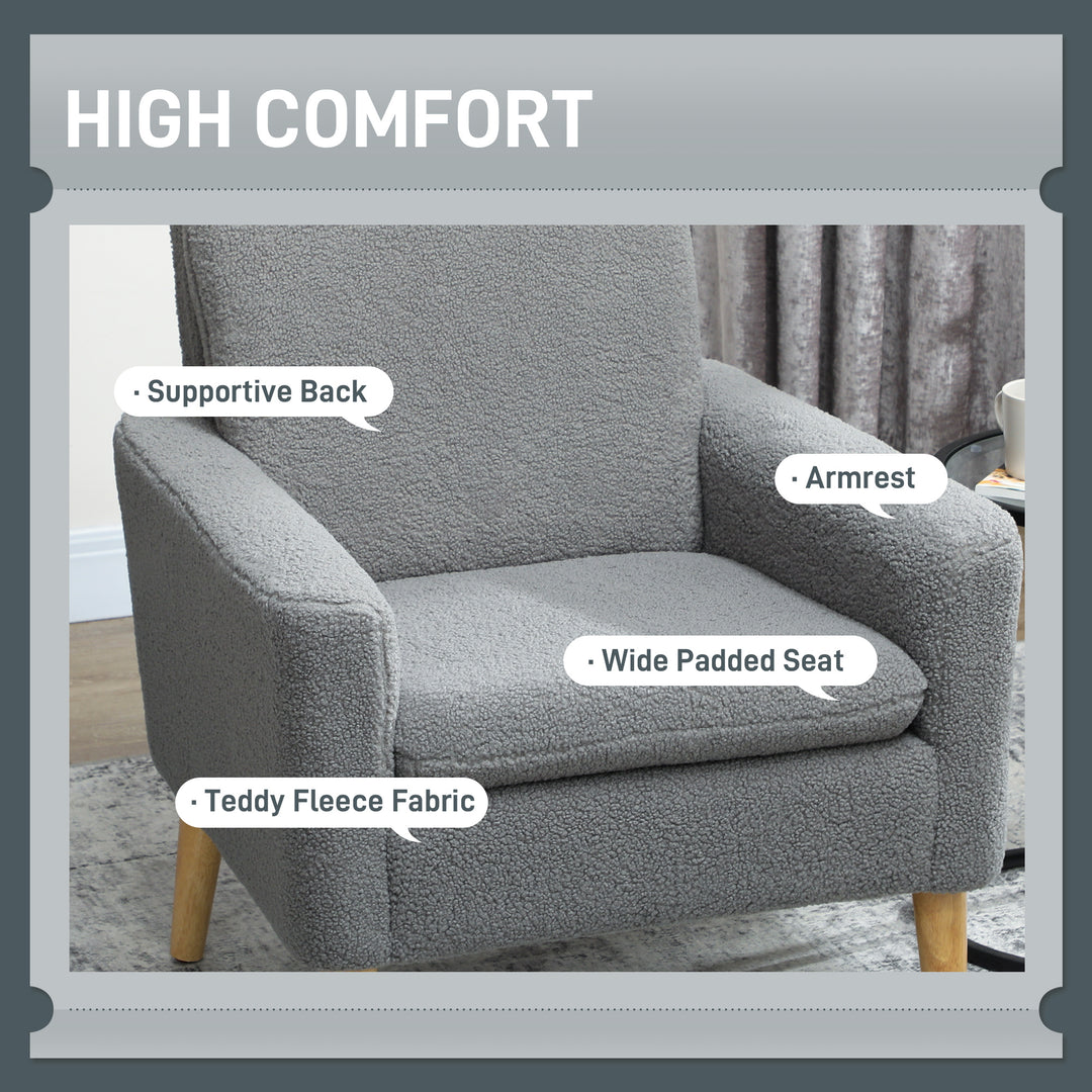 HOMCOM Fabric Accent Chair, Modern Upholstered Armchair with Wood Legs and Wide Padded Seat, Cream White