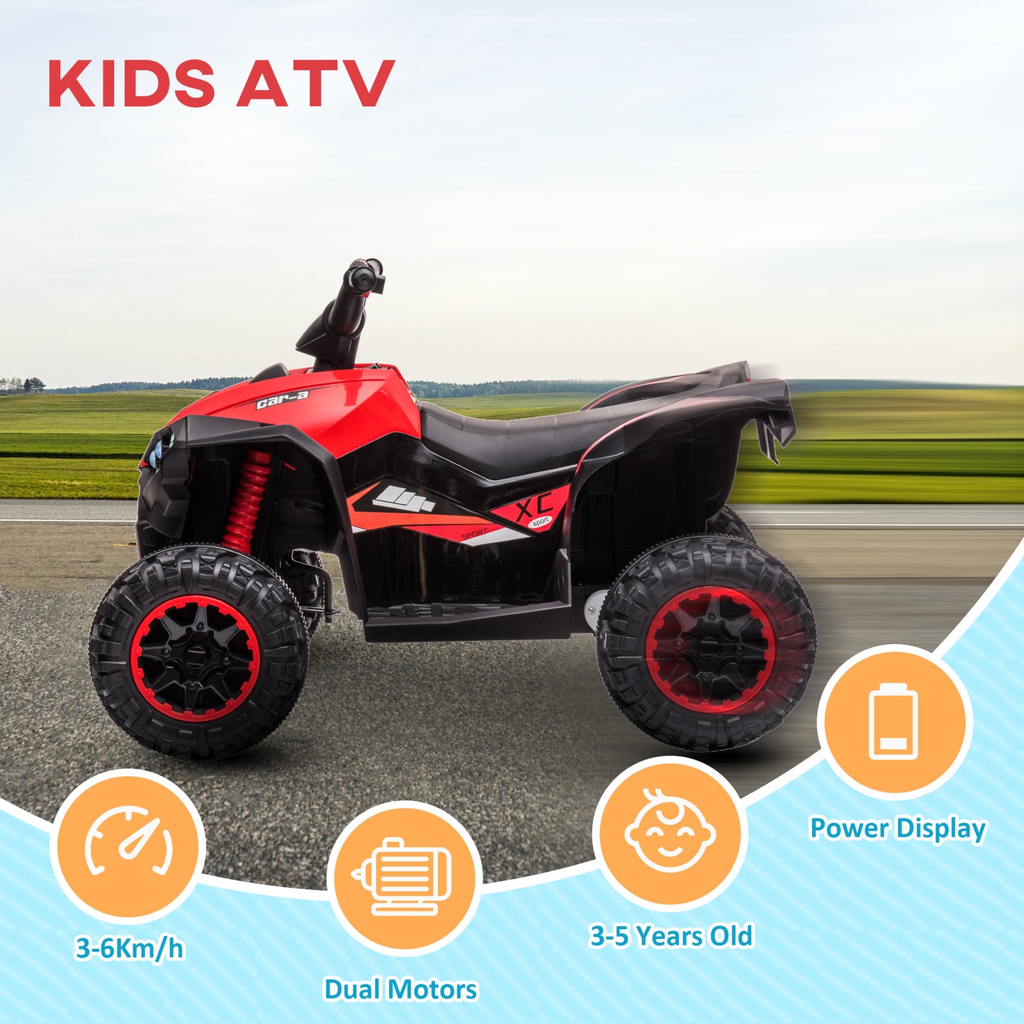 Aosom Kids 4 Wheeler Quad with Music, Headlights, High & Low Speed, Kids ATV for 3-5 Years Old Boys & Girl, Yellow