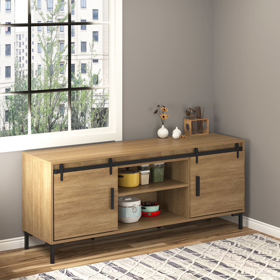 HOMCOM Mini Sliding Barn Door Hardware Kit for Double Doors, TV Stands, Cabinet Barn Door Hardware Kit, Fit 17.7" Wide Door Panel (J Shape), Black