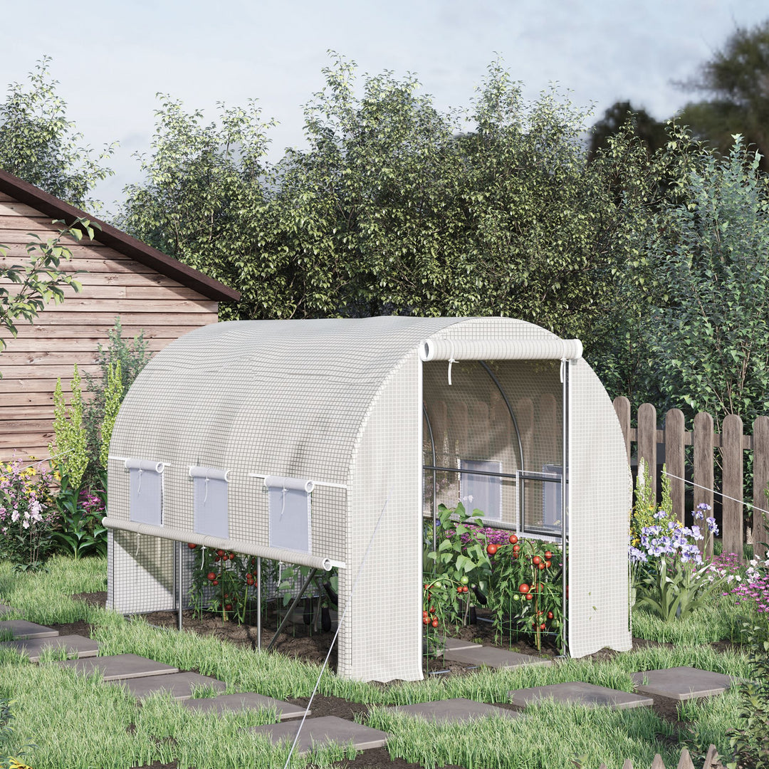 Outsunny 10' x 6.6' x 6.6' Walk-in Tunnel Greenhouse with Quality PE Cover, Zipper Doors & Mesh Windows, White