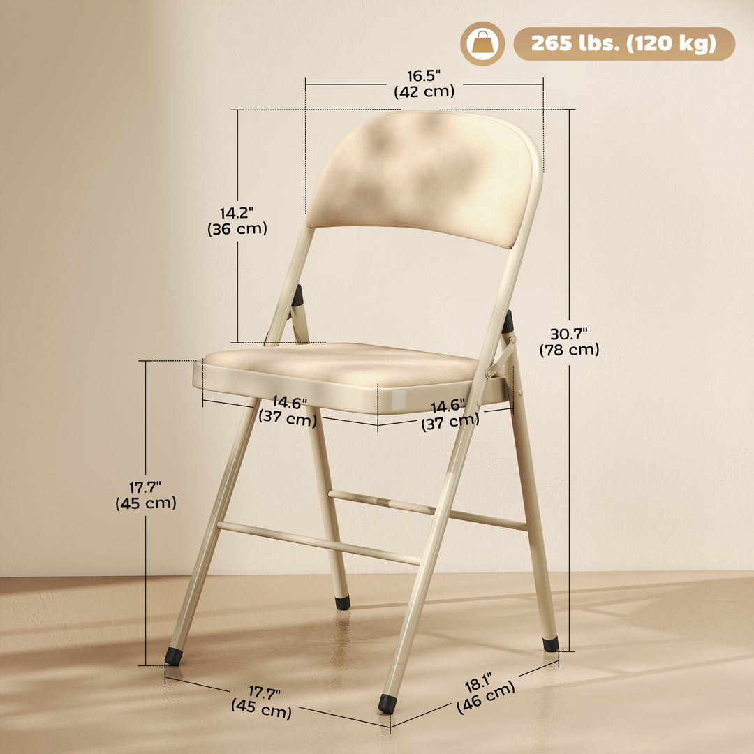 HOMCOM 4 Pack Folding Chairs with Padded Seats, Velvet Portable Party Chairs with Steel Frame, Beige