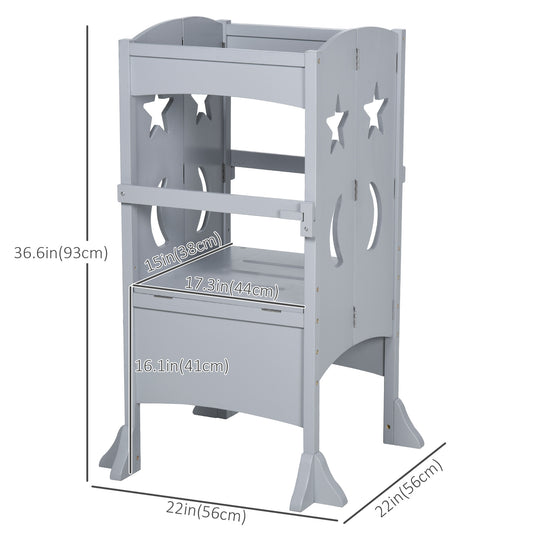 Qaba Step Stool with Safety Rail and Support Handles Kitchen Counter Step-up Helper