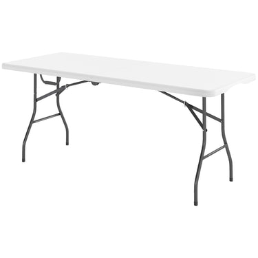 Outsunny 6ft Folding Table, Portable Plastic Camping Table with Carrying Handle, Outdoor Indoor Picnic Table for Party, BBQ