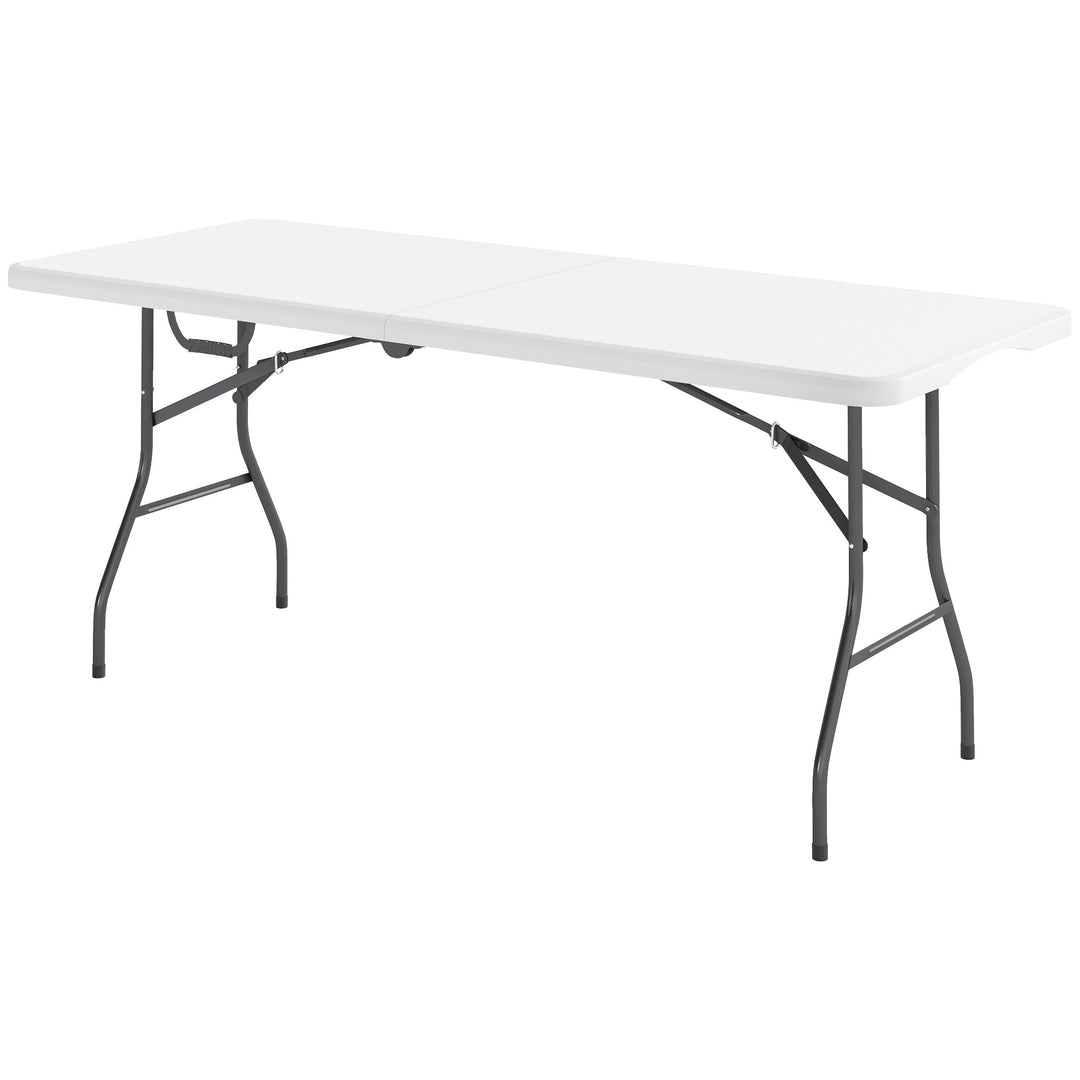 Outsunny 6ft Folding Table, Portable Plastic Camping Table with Carrying Handle, Outdoor Indoor Picnic Table for Party, BBQ
