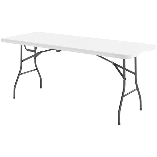 Outsunny 6ft Folding Table, Portable Plastic Camping Table with Carrying Handle, Outdoor Indoor Picnic Table for Party, BBQ