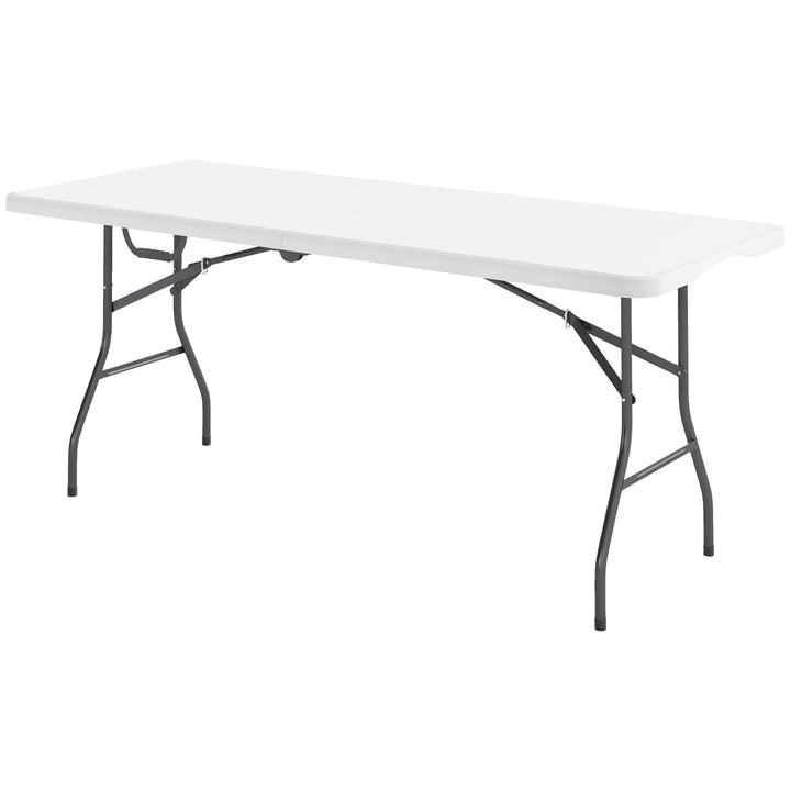Outsunny 6ft Folding Table, Portable Plastic Camping Table with Carrying Handle, Outdoor Indoor Picnic Table for Party, BBQ