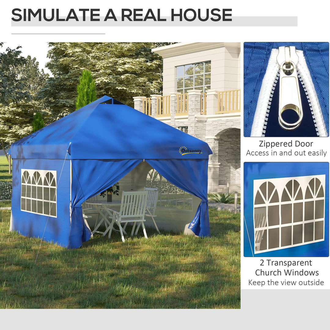 Outsunny 10' x 10' Pop Up Canopy Tent, Instant Sun Shelter, Tents for Parties, with Wheeled Carry Bag, Blue