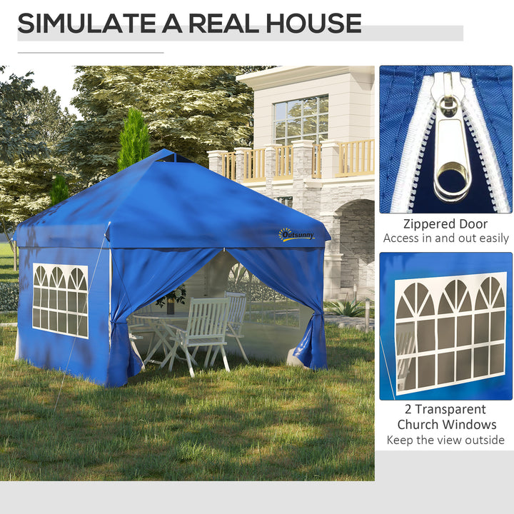 Outsunny 10' x 10' Pop Up Canopy Tent, Instant Sun Shelter, Tents for Parties, with Wheeled Carry Bag, Blue