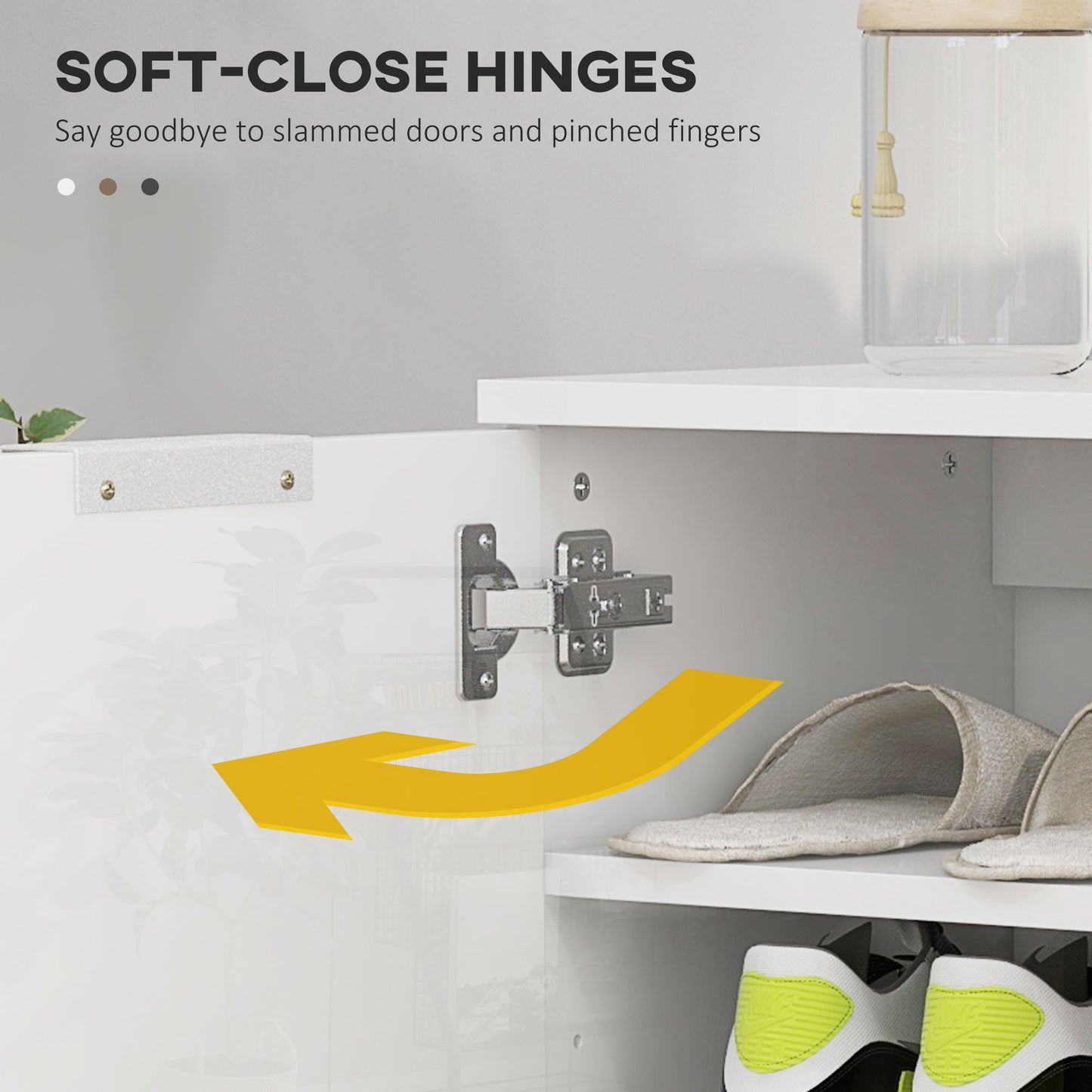 HOMCOM Shoe Cabinet, Shoe Storage Cabinet with Soft-Close Hinges and Adjustable Shelves, Holds 15-20 Pairs, High Gloss White