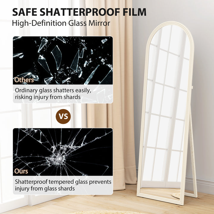 HOMCOM 64" x 21" Full Length Mirror, Free Standing, Leaning or Wall, Arched Full Body Mirror with Faux Stone Frame, Beige