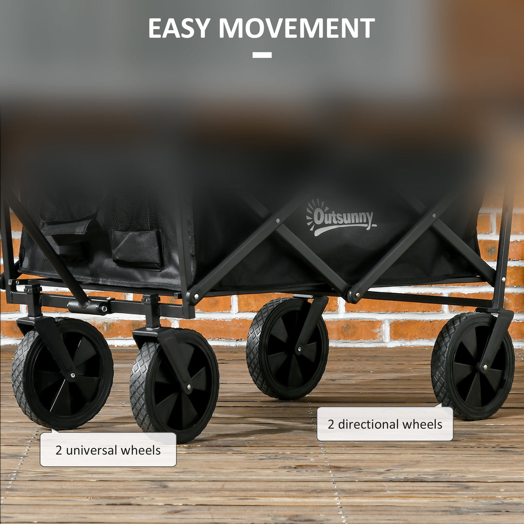 Outsunny Steel Frame Folding Garden Cart, Collapsible Wagon Cart with Removable Canopy, Telescopic Handle and Carrying Bag