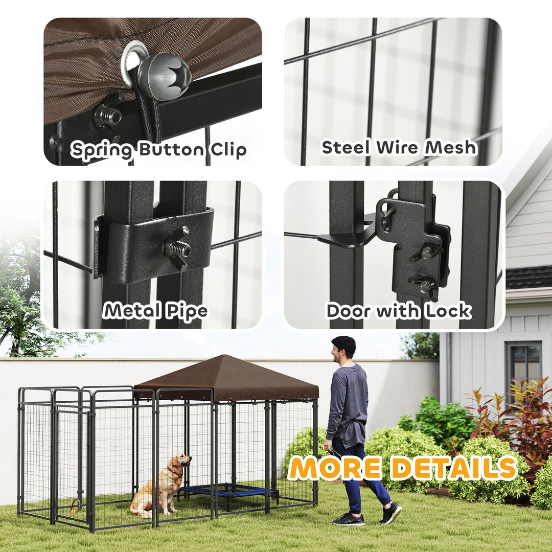 PawHut Dog Kennel Outdoor with Waterproof Canopy, Dog Run with Galvanized Chain Link for Large and Medium Dogs, Black