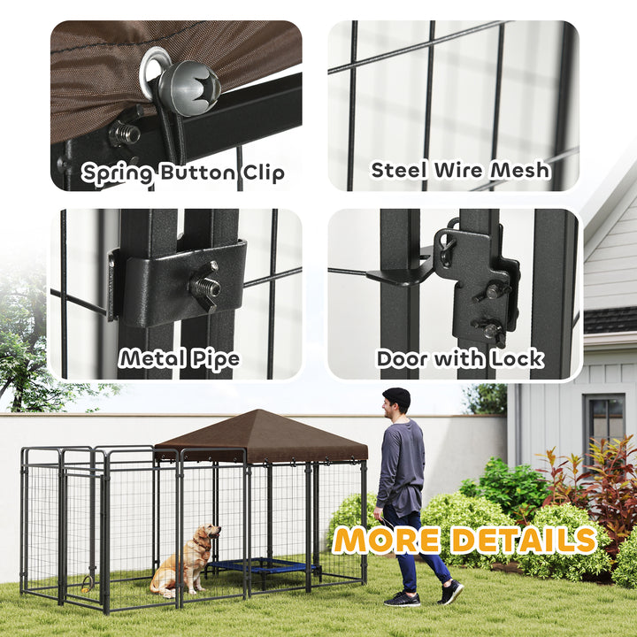PawHut Dog Kennel Outdoor with Waterproof Canopy, Dog Run with Galvanized Chain Link for Large and Medium Dogs, Black