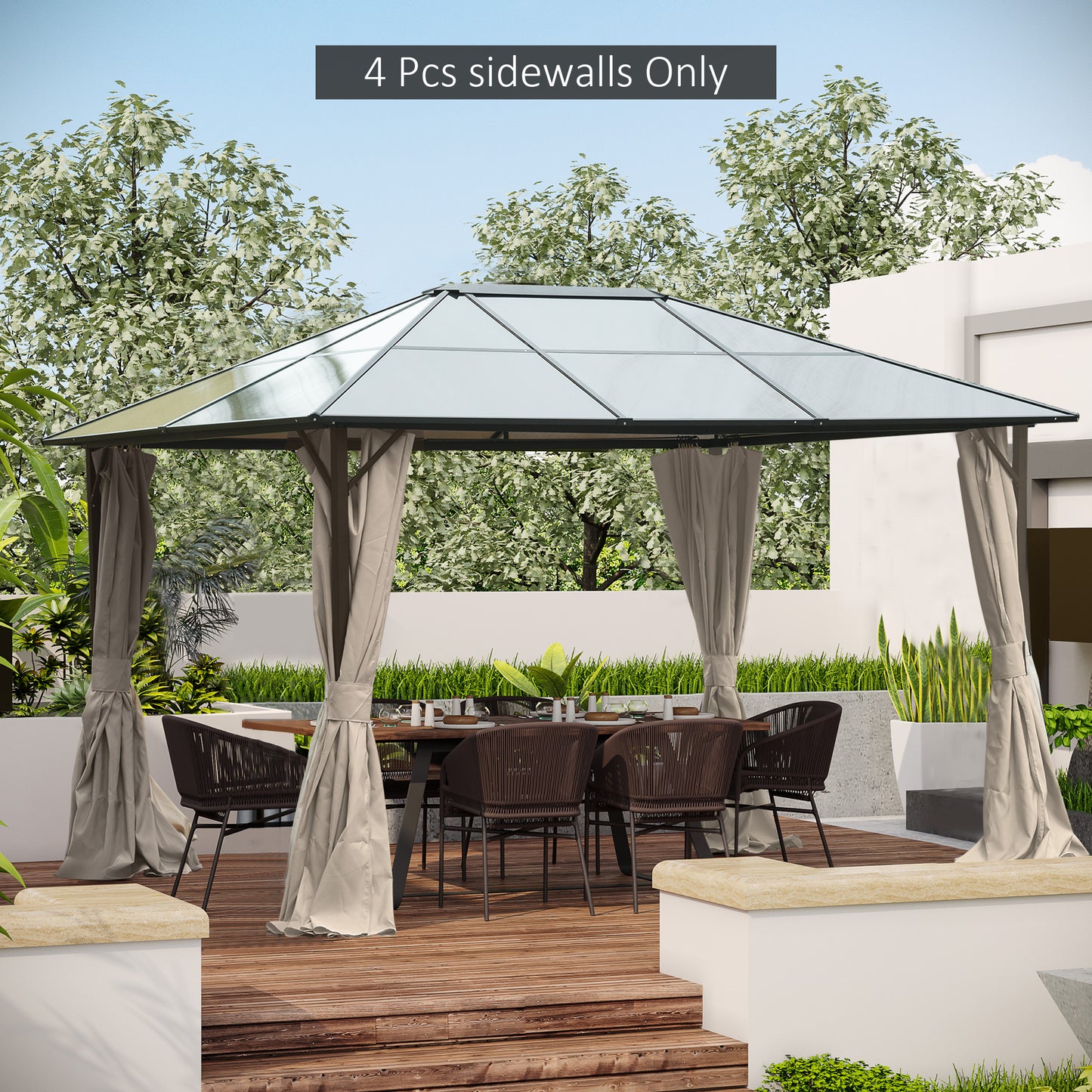 Outsunny 10' x 13' Universal Gazebo Sidewall Set with 4 Panels, Hooks/C-Rings Included for Pergolas & Cabanas, Beige