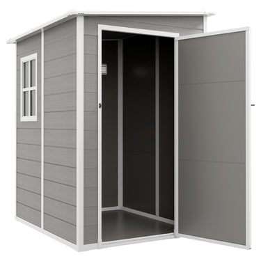 Outsunny 4'x5' Garden Tool Storage Shed, Lean to Shed with Window, Vent and Plastic Roof, Grey