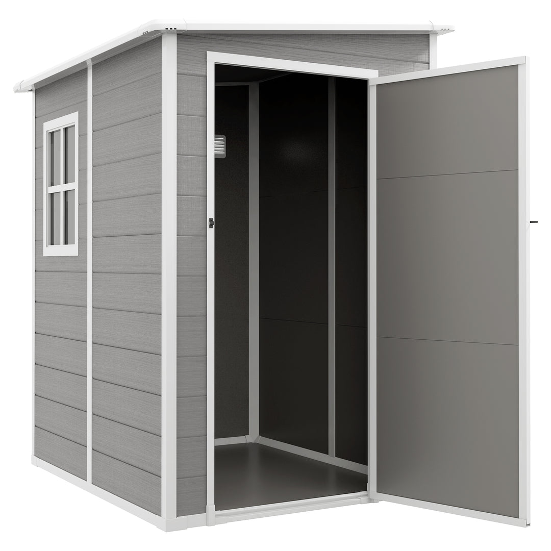 Outsunny 4'x5' Garden Tool Storage Shed, Lean to Shed with Window, Vent and Plastic Roof, Grey