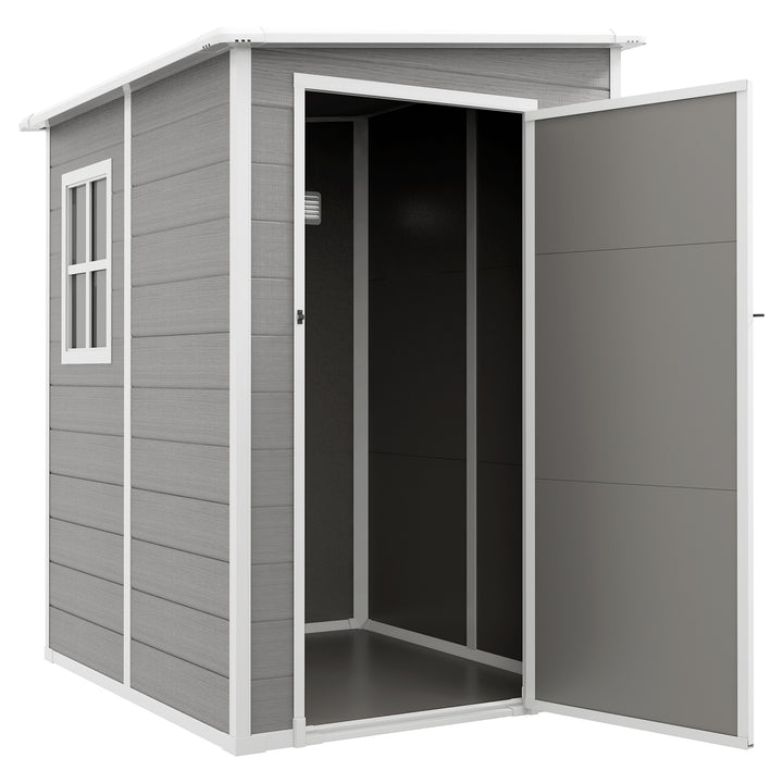 Outsunny 4'x5' Garden Tool Storage Shed, Lean to Shed with Window, Vent and Plastic Roof, Grey