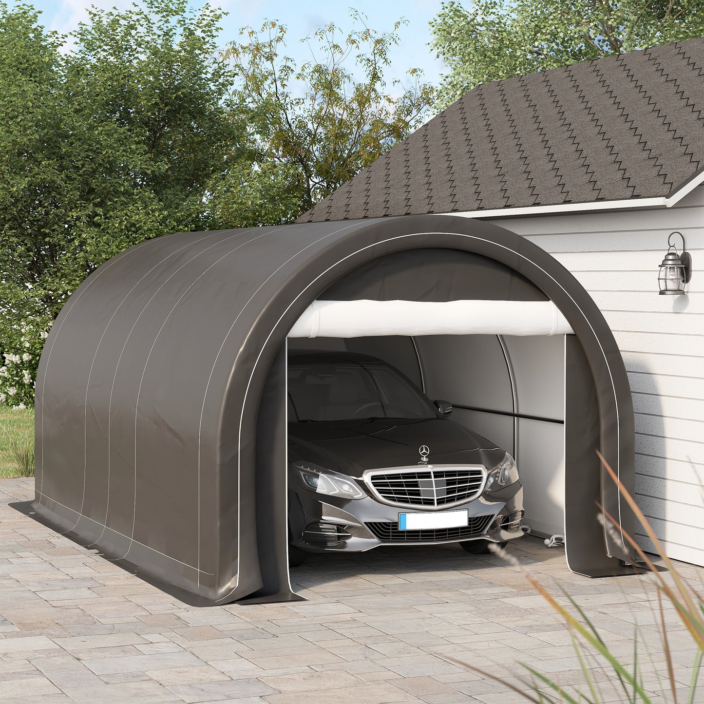 Outsunny 10' x 16' Heavy Duty Portable Carport Tent with Zippered Door, PE Cover for Car, Boat, Motorcycle, Bike, White