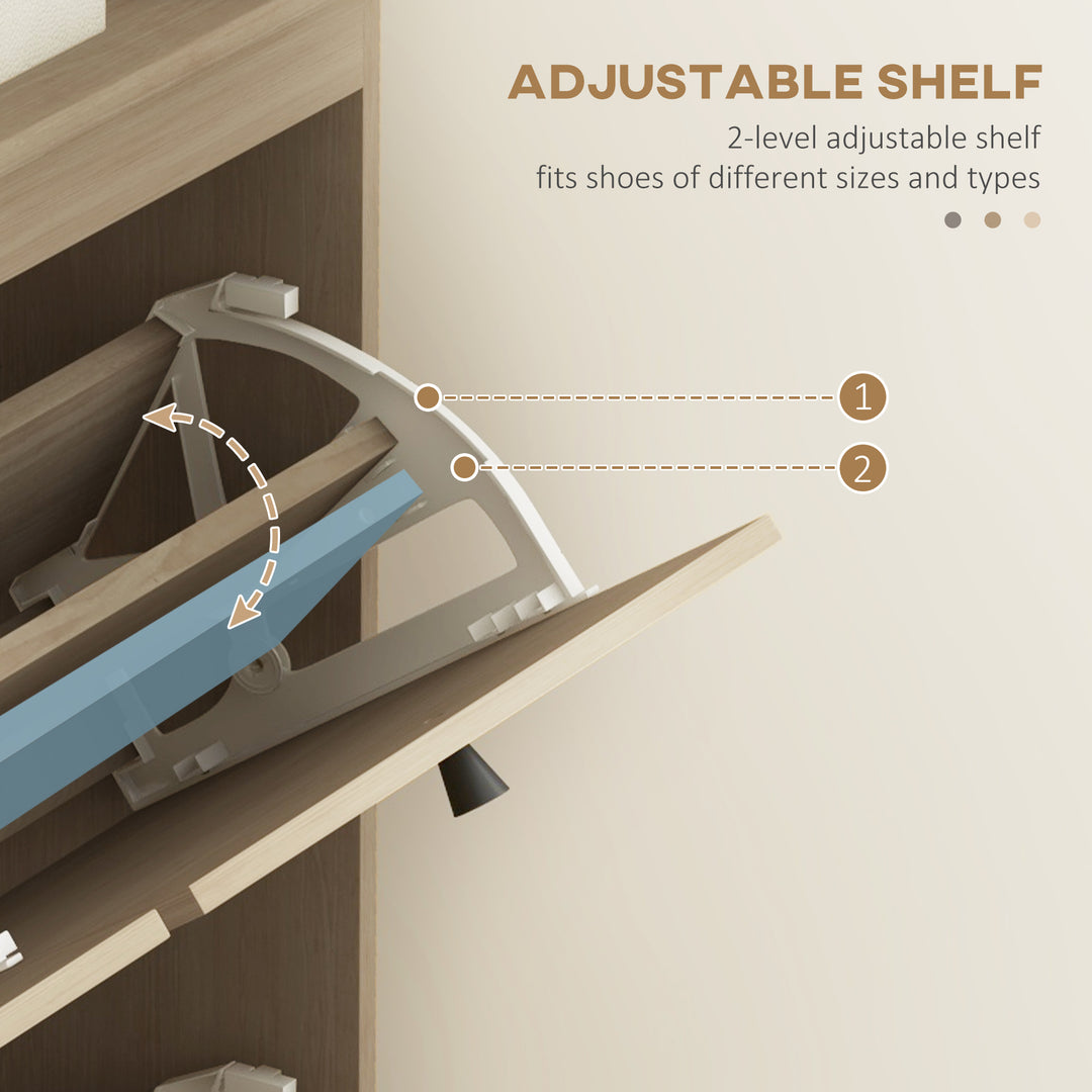 HOMCOM Shoe Cabinet for entryway, Shoe Storage Cabinet with 4 Flip Drawers and Adjustable Shelves for 20 Pairs of Shoes, Oak
