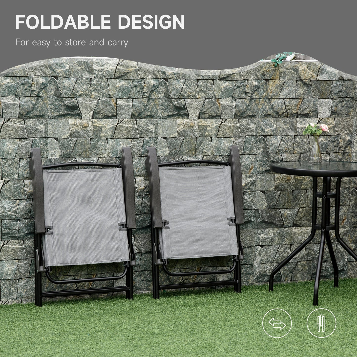 Outsunny Folding Outdoor Bistro Set, Patio Table and Chairs with Reclining Backrest and Round Dining Table, Brown