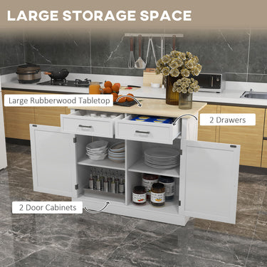 HOMCOM Rolling Kitchen Island with Drop Leaf Wood Breakfast Bar, Farmhouse Kitchen Cart with 2 Drawers, Adjustable Shelves for Dining Room (White)