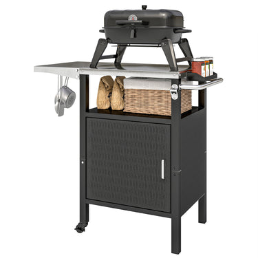 Outsunny Outdoor Grill Dining Cart with Stainless Steel Top, Pizza Oven Stand Table with Foldable Side Table, Silver
