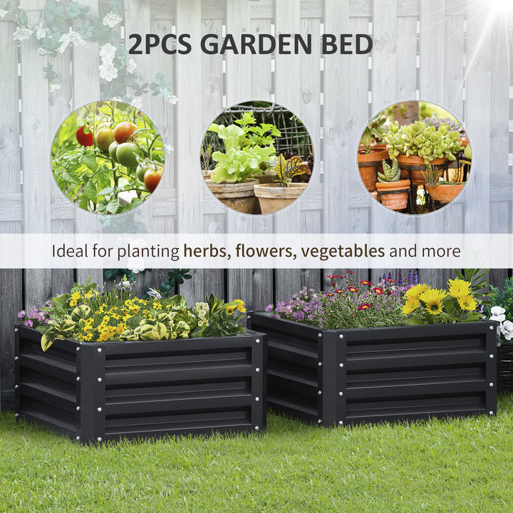 Outsunny 2' x 2' x 1' 2-Pieces Raised Garden Bed with Color Steel Frame for Vegetables, Flowers, Herbs, Grey