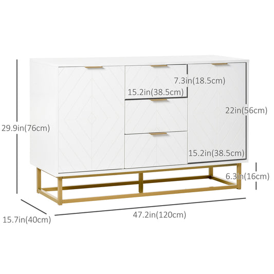 HOMCOM 47" Sideboard Buffet Cabinet with Storage, Contemporary Buffet Cabinet with Adjustable Shelves and Metal Legs, Kitchen Storage Cabinet with Elevated Base, White