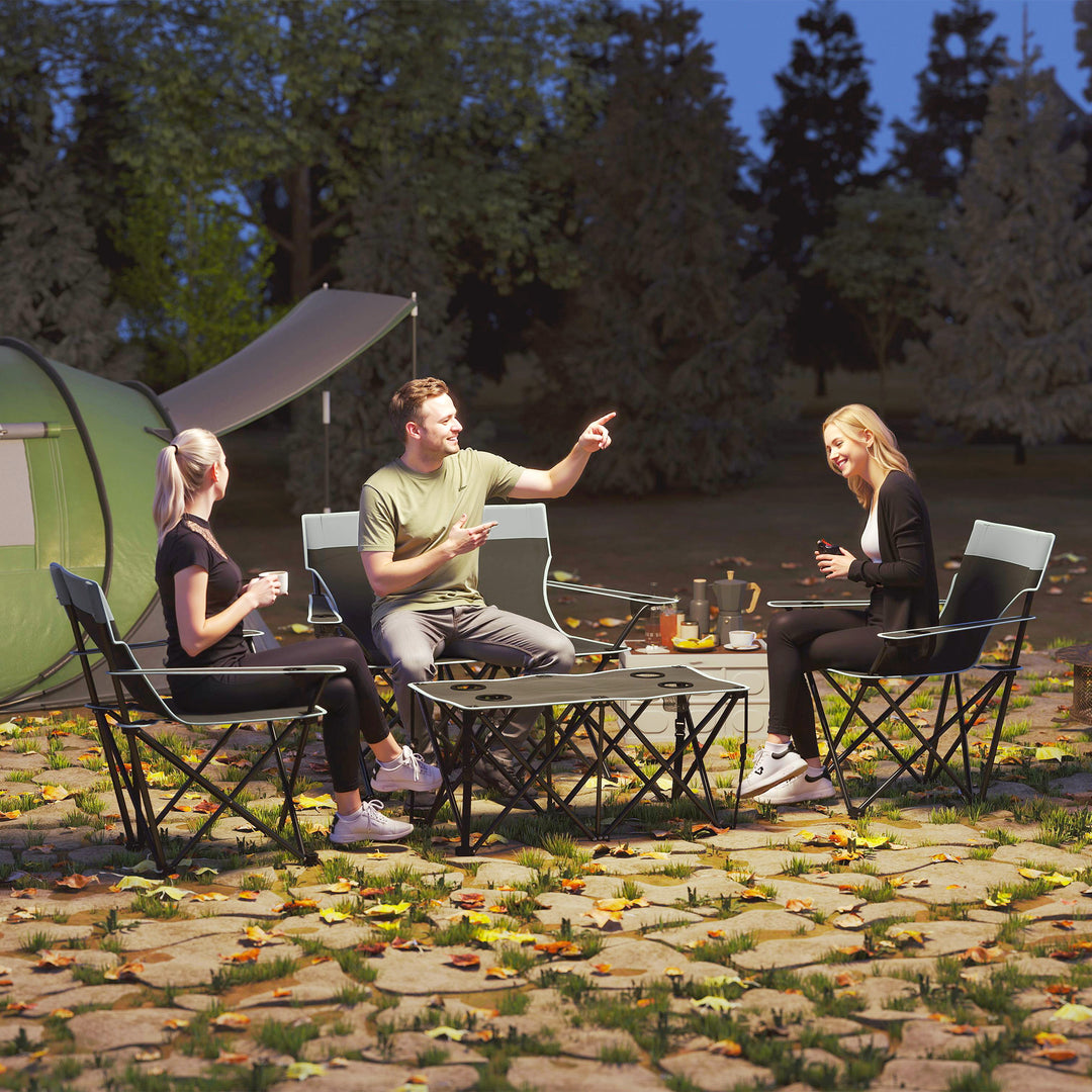 Outsunny 4 Piece Folding Camping Table and Chairs, Outdoor Lawn Chair Set w/ Table, Cup Holders for Hiking, Picnic, Grey