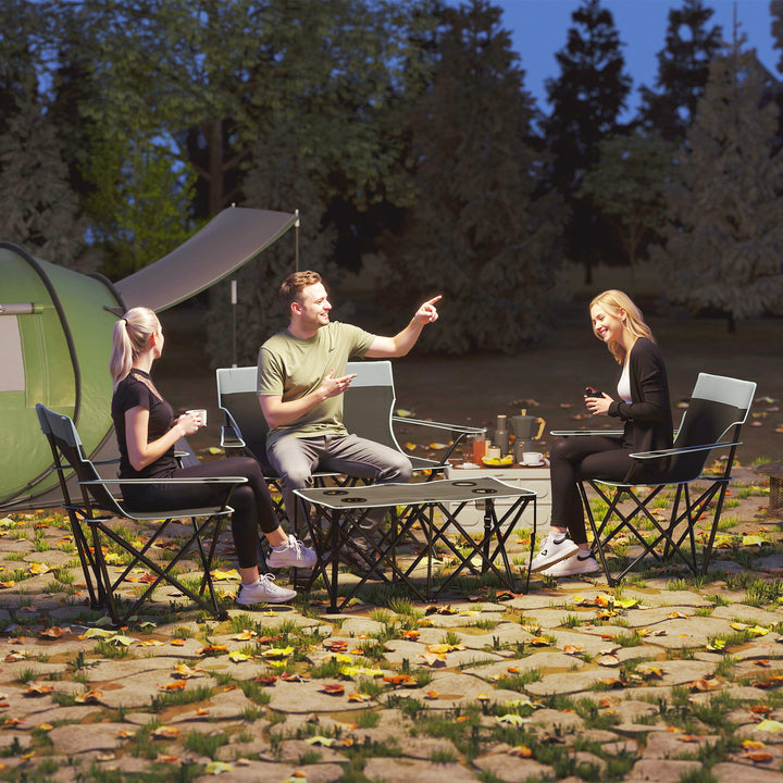 Outsunny 4 Piece Folding Camping Table and Chairs, Outdoor Lawn Chair Set w/ Table, Cup Holders for Hiking, Picnic, Grey