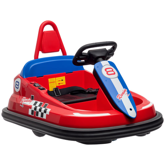 Aosom Kids Bumper Car, 6V 360Â° Rotation Electric Ride on Car, Twin Motors Battery Powered Toy with Music, Horn and Lights, Safety Belt, for Boys and Girls Aged 18-48 Months - Red