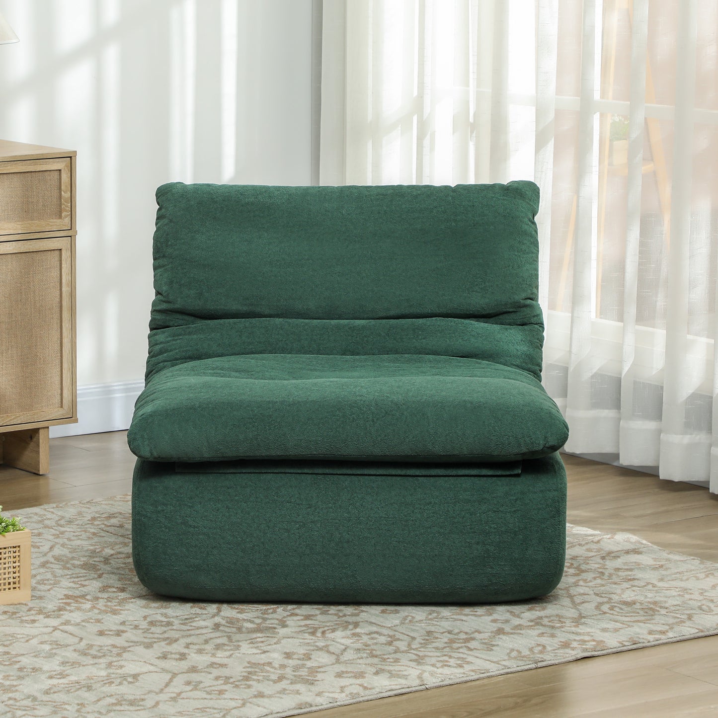 HOMCOM Floor Sofa with Single Piece Ultra High-Density Foam, Armless Floor Chair for Living Room, Bedroom, Home Office, Green
