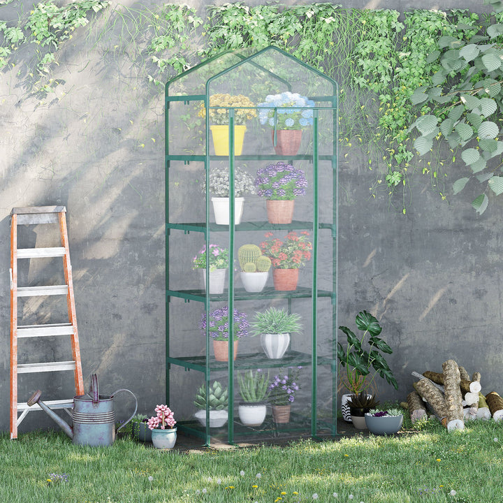 Outsunny 5 Tier Mini Greenhouse, Portable Outdoor Flower Stand with Shelf Clips, Indoor Greenhouse with Steel Frame, Transparent, 27.25" x 19.25" x 76", Clear