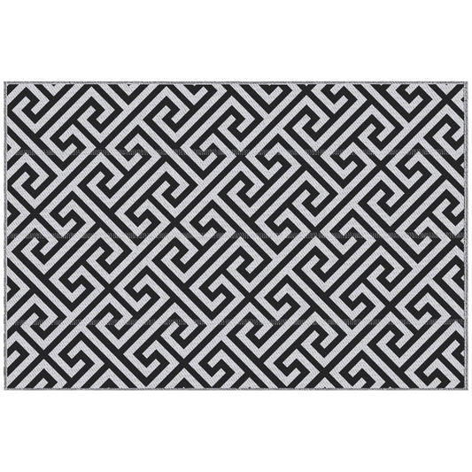Outsunny Reversible Outdoor RV Rug, Patio Floor Mat, 5' x 8' Plastic Straw Rug for Backyard, Deck, Beach, Camping, Black & White