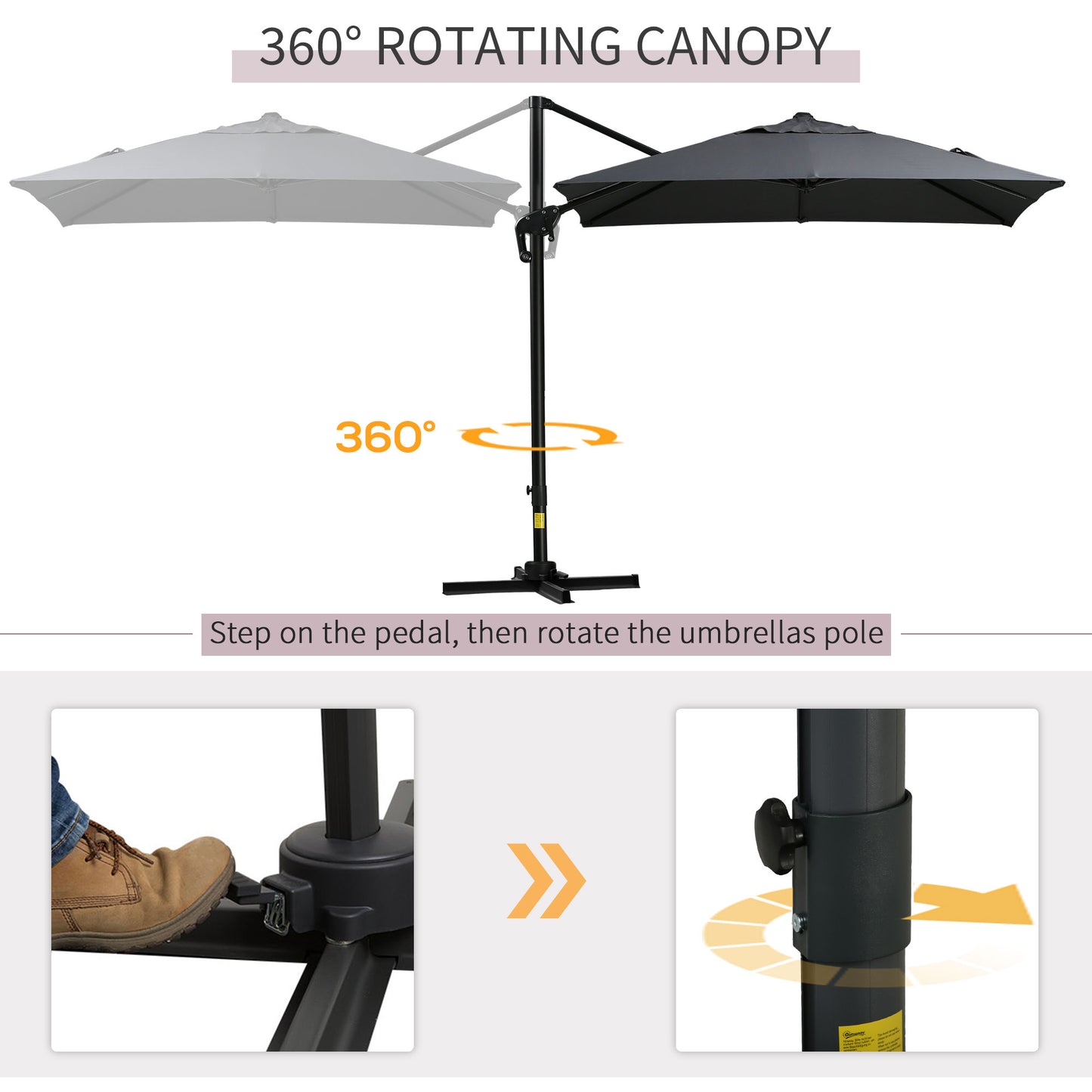 Outsunny 8'x8' Square Patio Hanging Offset Umbrella, Outdoor Cantilever Parasol w/ Cross Base, Cream White
