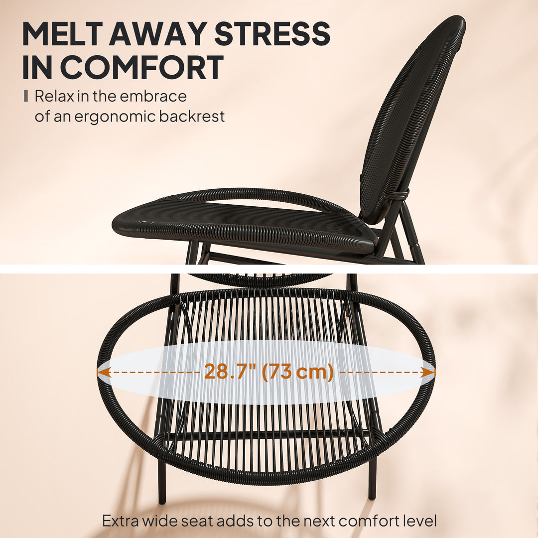 Outsunny Rattan Bistro Set, 3 Pieces Wicker Patio Furniture Set, Acapulco Chairs and Steel Table for Porch, Balcony, Black