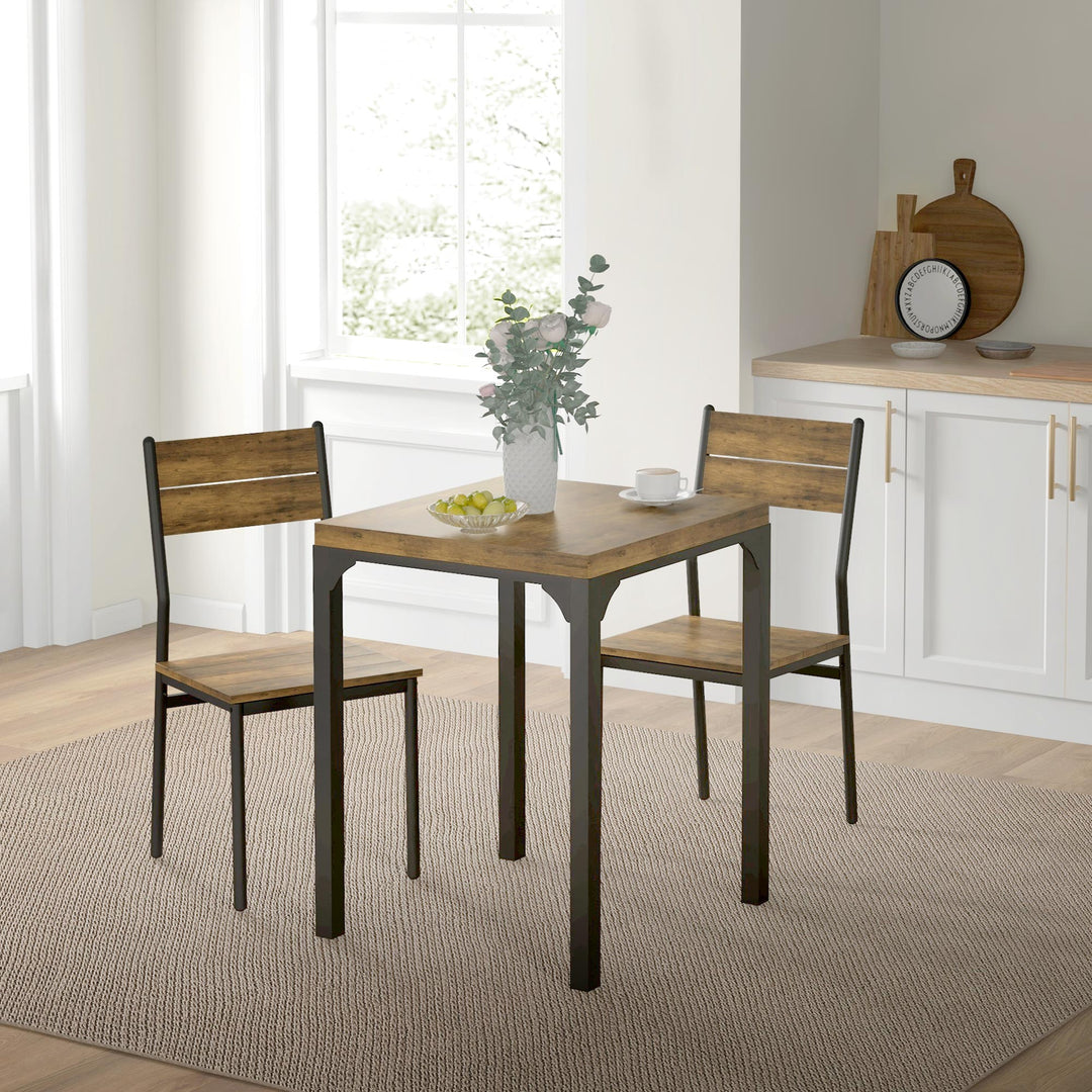 HOMCOM Dining Table Set for 2, 3 Piece Kitchen Table and Chairs with Metal Legs for Small Spaces, Natural Wood