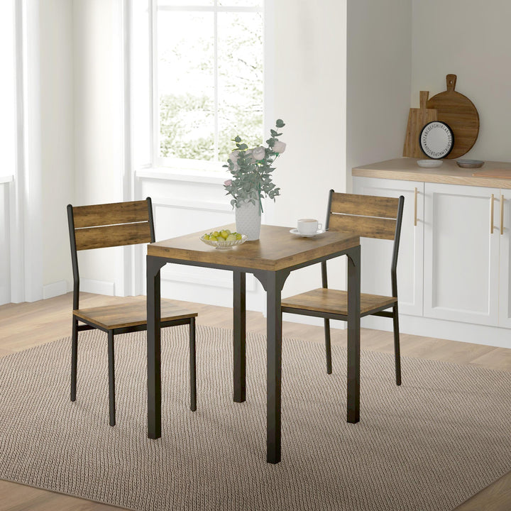 HOMCOM Dining Table Set for 2, 3 Piece Kitchen Table and Chairs with Metal Legs for Small Spaces, Natural Wood