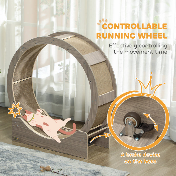 PawHut 36" Cat Wheel for Indoor Cats with Brake, Scratching Pads, Oak
