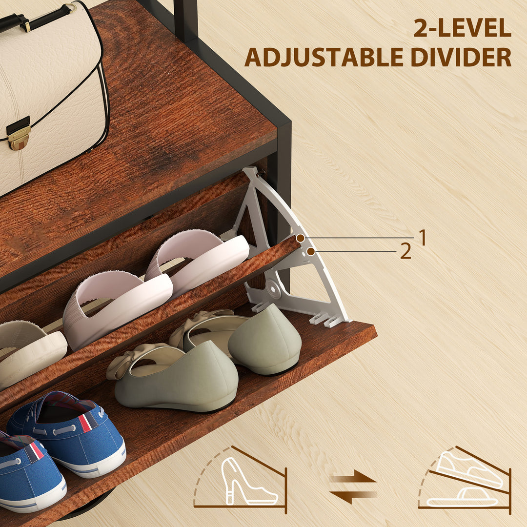 HOMCOM 5-In-1 Coat Rack Shoe Bench, Hall Tree with Bench, Shoe Cabinet, 10 Hooks for Hallway, Mud Room, Rustic Brown