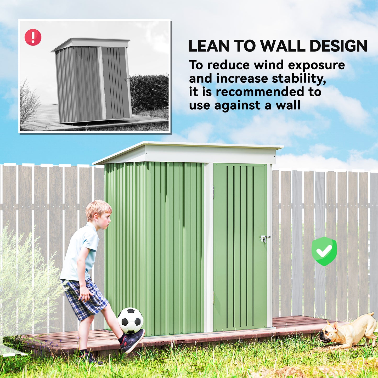 Outsunny Outdoor Storage Shed, Steel Lean-to Shed with Adjustable Shelf, Lock, Gloves, 5'x3'x6', Green