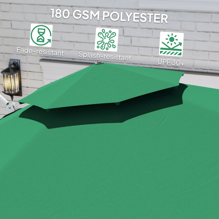 Outsunny 10 FT Cantilever Patio Umbrella with 360° Rotation & Adjustable Height, Cross Base, Crank and Tilt, Dark Green