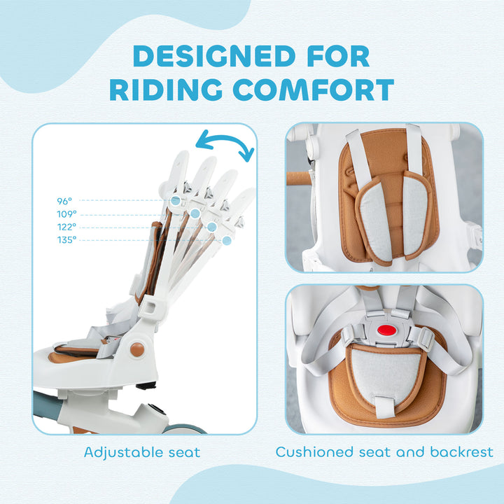 Qaba 7 in 1 Toddler Tricycle with Safety Harness, Adjustable & Removable Parent Handle, Canopy, Storage Bag, Brake, Pink